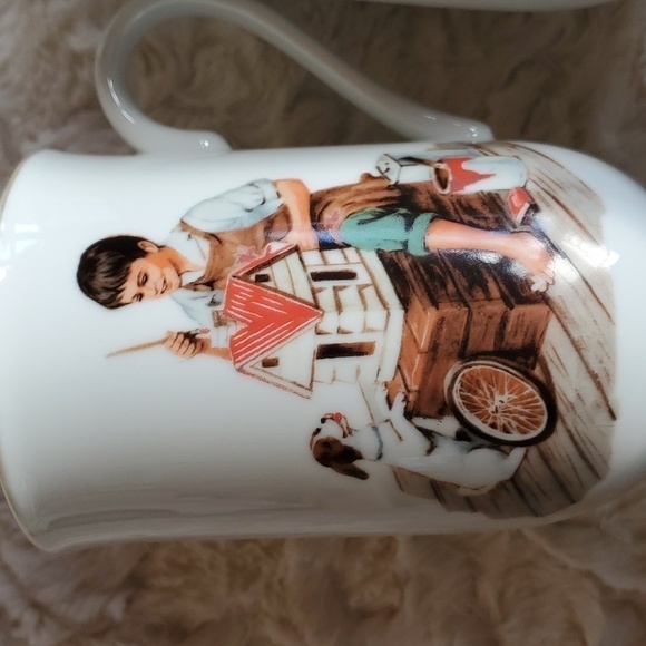 Norman Rockwell Made in Japan Museum Set of 7 Coffee or Tea Cups Gold Rimmed - Picture 5 of 16